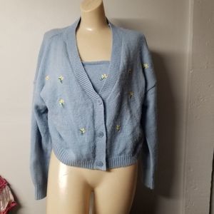 Witty Fox Wool handmade set sky blue knit medium m cardi cardigan cami